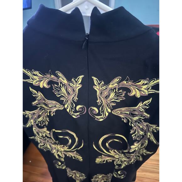 Cache Black & Gold Baroque High-Neck Sleeveless Bodycon Dress – Size 4 - Picture 4 of 5